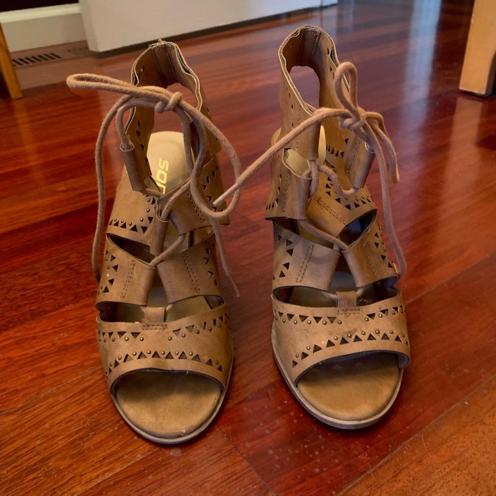 Cute Front Tie Open Toe Thick Heel Shoes